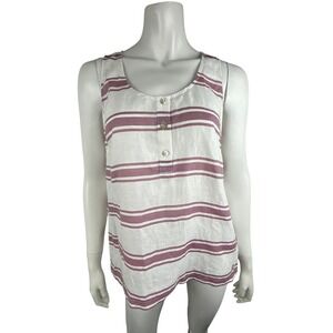 FIG Tank Top Womens Medium Purple Stripe Lyocell Linen Sleeveless Henley NWT
